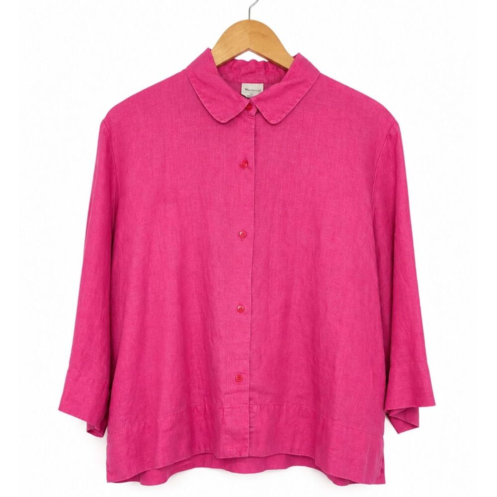 Westbound XL 100% Linen Pink Button Front Shirt Relaxed Fit 3/4 Sleeve